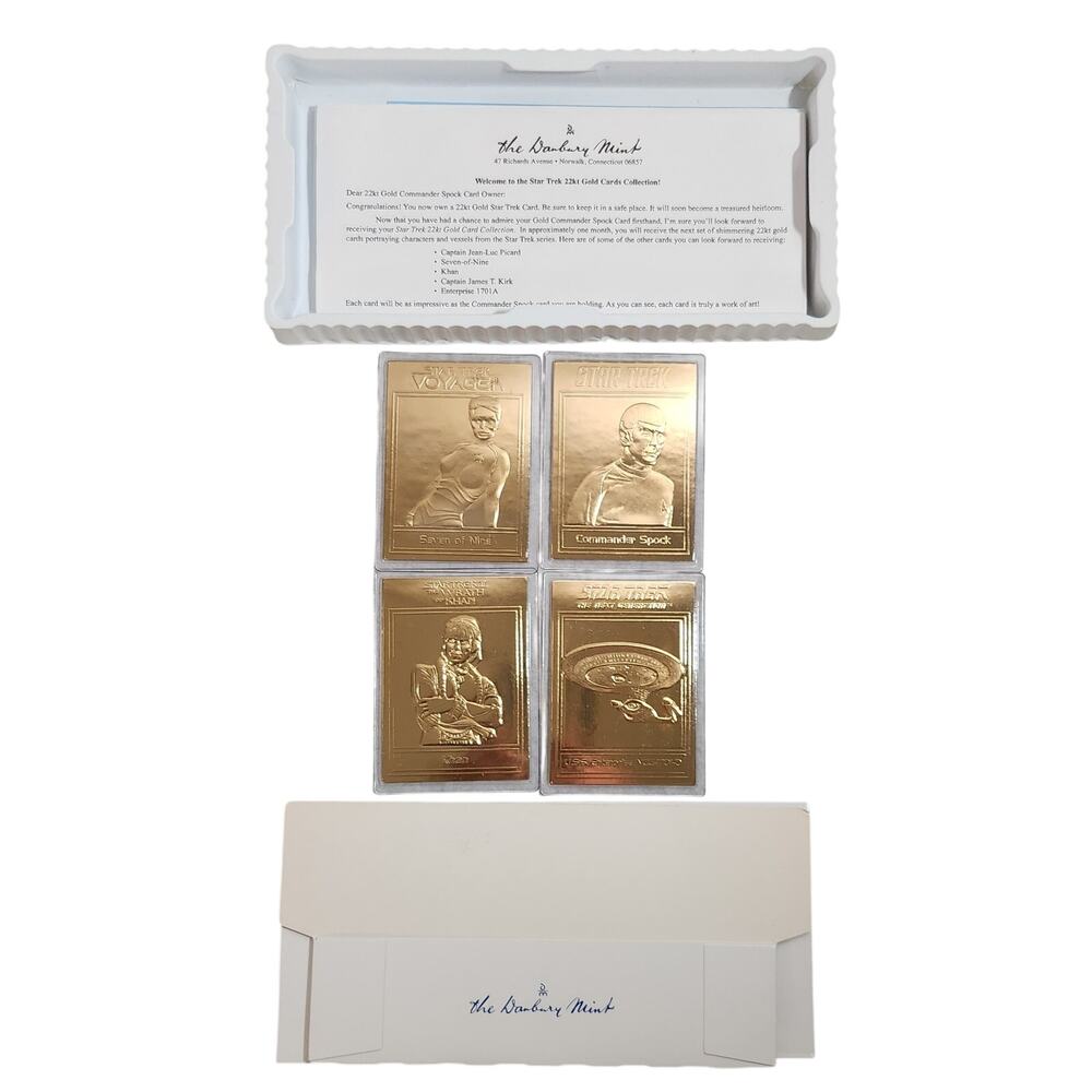 Danbury Mint 22kt Gold Star Trek Cards Set Of 4 2001-2003 Sealed With Papers